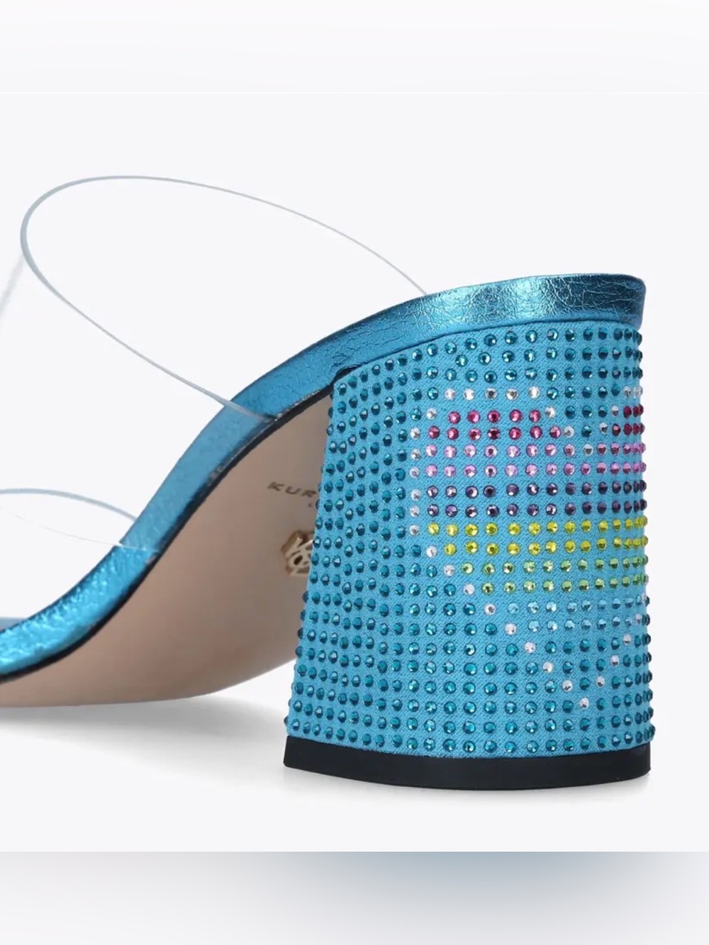 Kurt Geiger Metallic Blue Crystal Block Heel Mules